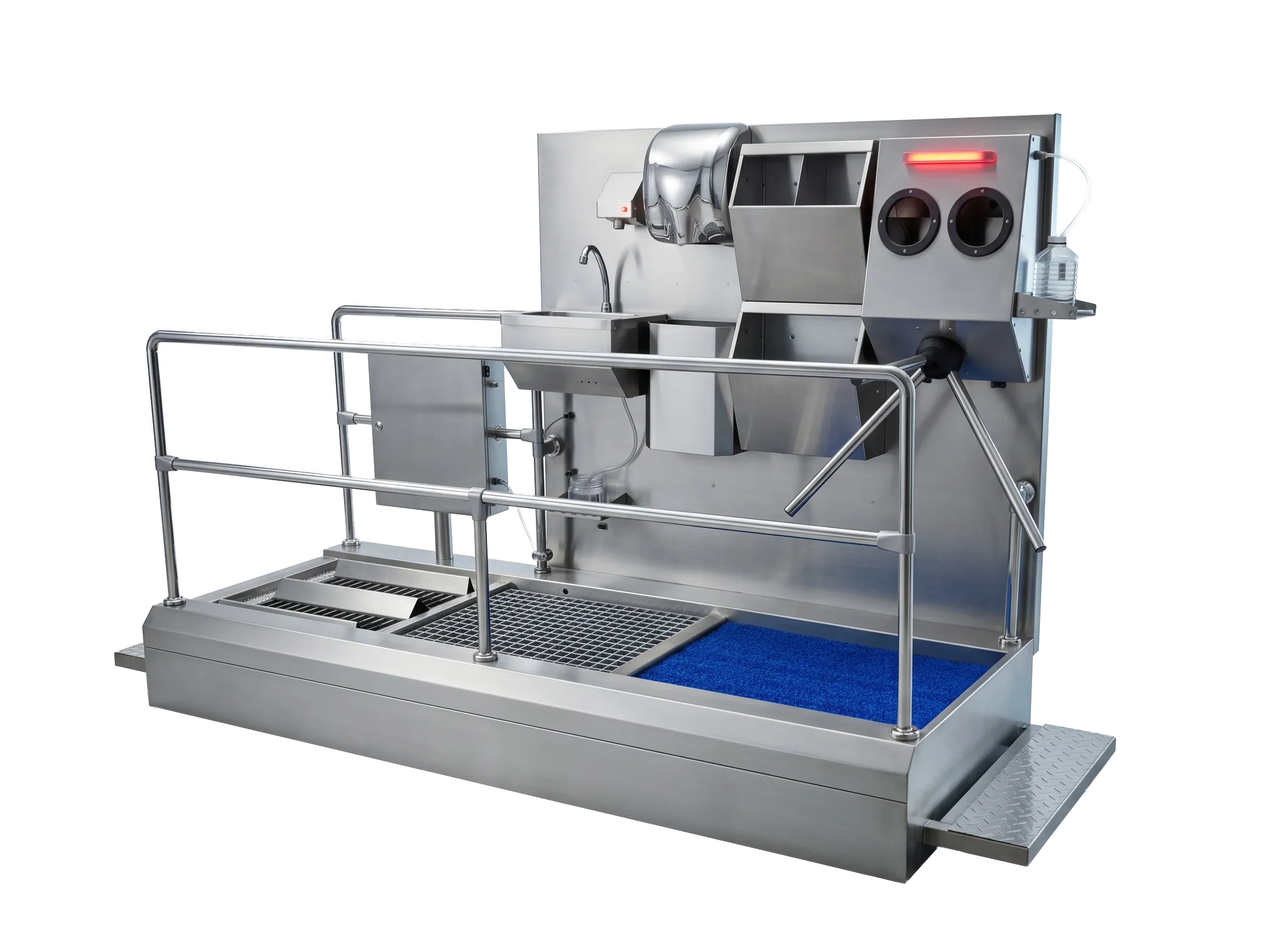 HGS-EB hygiene barrier station — washbasin, hand disinfection, turnstile and sole brushing