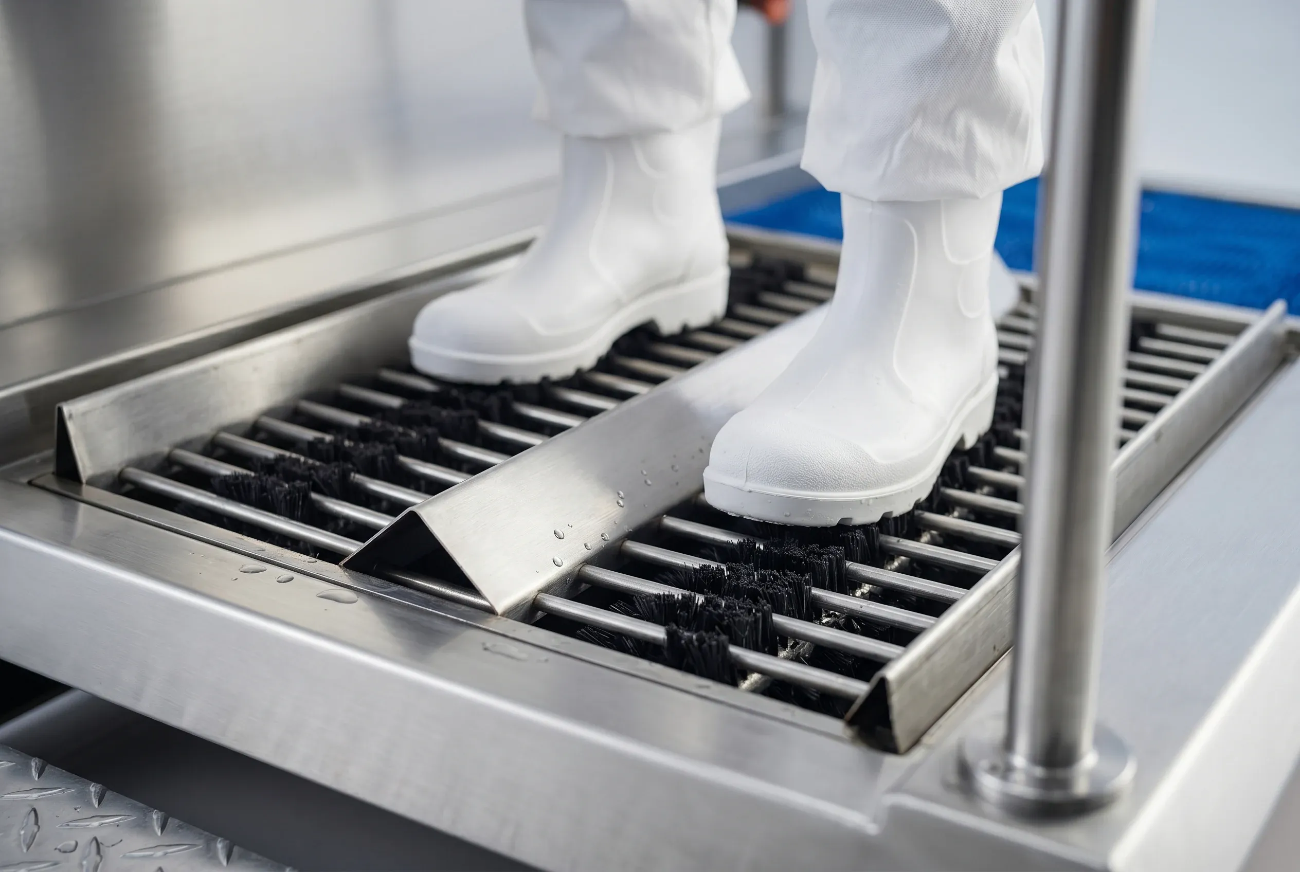 Sole and boot cleaning on hygiene barrier brushes