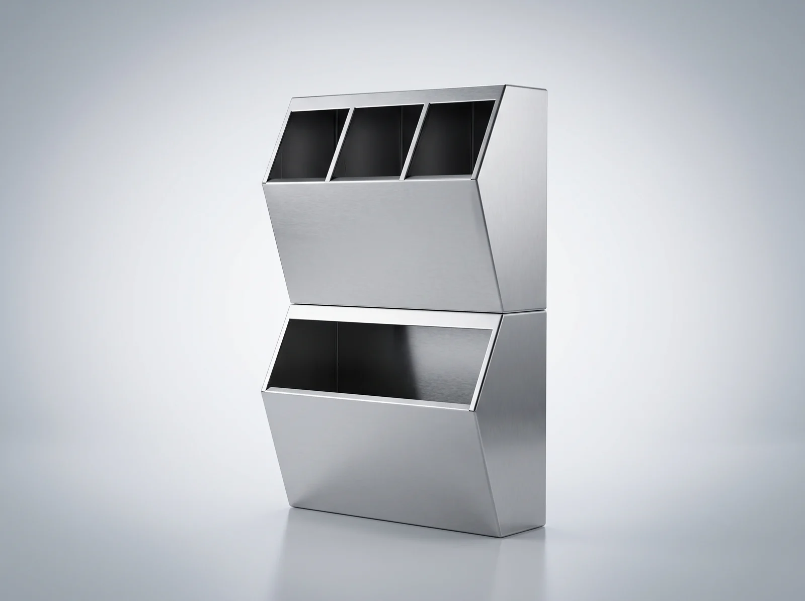 BGM Set stainless steel PPE station with three upper compartments and a wide lower waste section