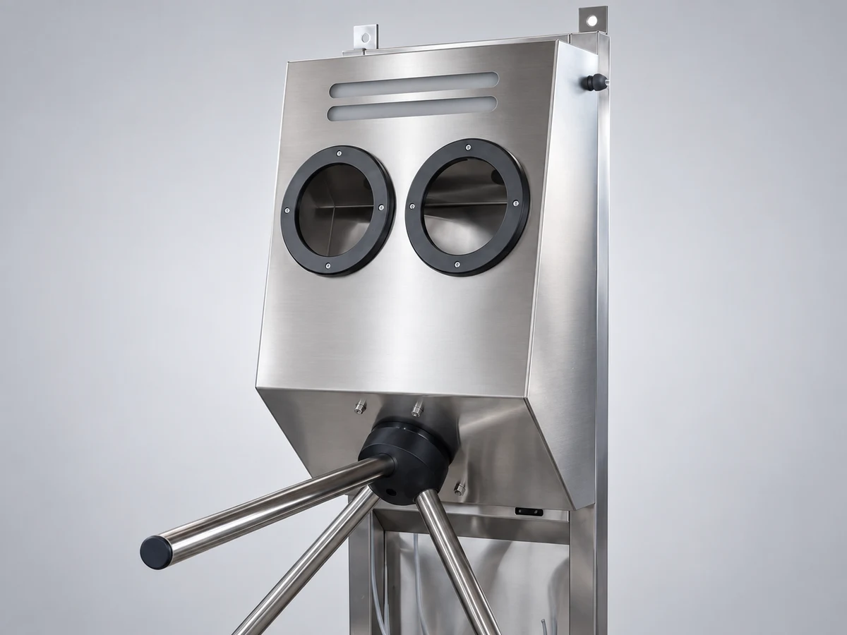 Front of the DSE dual-hand disinfection unit with two circular openings