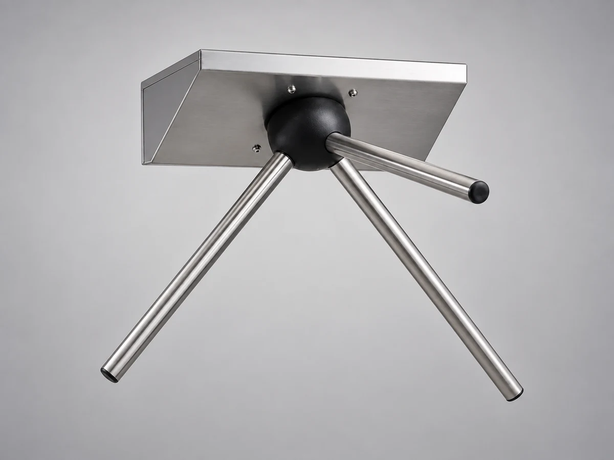 A three-arm stainless steel turnstile mechanism