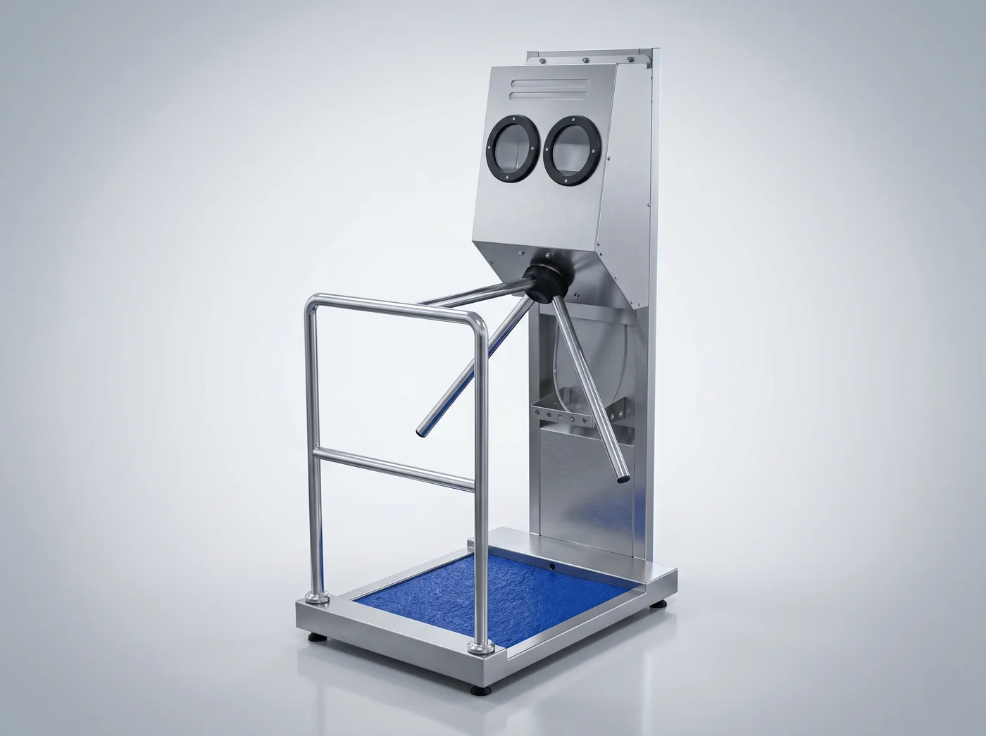 Hand-disinfection unit, turnstile and handrail on the HGE footbath hygiene station